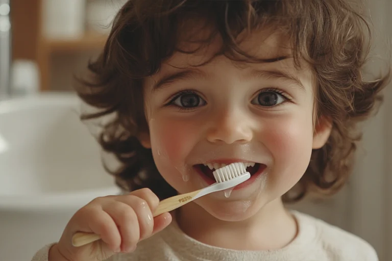 Children's bamboo toothbrush set